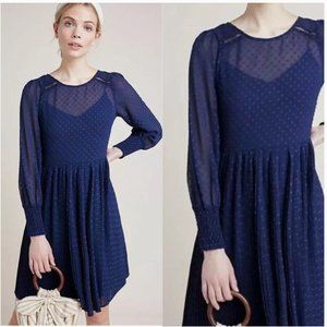Anthropologie Navy Swiss Dot Dress NWT size 00